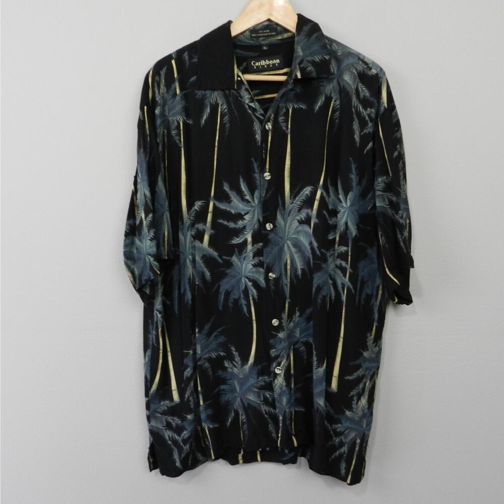 Vintage 90s Caribbean Blues Hawaiian Shirt Size XL Tropical Island Palm Tree